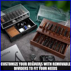 Black Pocket Knife Display Case with Sturdy Clear Cover Wooden Knife Collectio Black Pocket Knife Display Case with Sturdy Clear Cover Wooden Knife Collectio