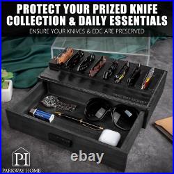 Black Pocket Knife Display Case with Sturdy Clear Cover Wooden Knife Collectio Black Pocket Knife Display Case with Sturdy Clear Cover Wooden Knife Collectio