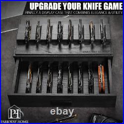 Black Pocket Knife Display Case with Sturdy Clear Cover Wooden Knife Collectio Black Pocket Knife Display Case with Sturdy Clear Cover Wooden Knife Collectio