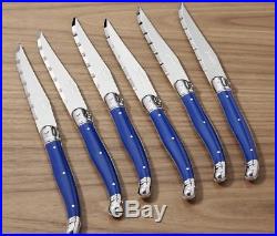 Blue Steak Knives, Set of 6 With Wooden Storage Case Cutlery Dining