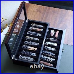 Bonaking Knife Display Case Two-Tier Pocket Knife Case Box Storage for 15-17