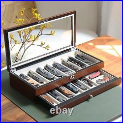 Bonaking Knife Display Case Two-Tier Pocket Knife Case Box Storage for 15-17