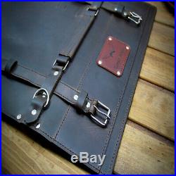 Brown Leather Knife Roll Chef Case Storage Bag Handles Handmade