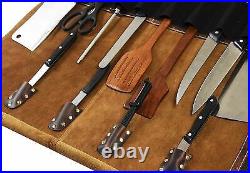 Buffalo Leather Knife Blocks Storage Bag Chef Cutlery Tools Case Travel-Friendly