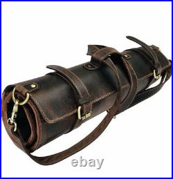 Buffalo Leather Knife Roll Storage Bag Chef Cutlery Tools Case Travel-Friendly