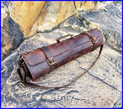 Buffalo Leather Knife Roll Storage Bag Kitchen Chef Tool Case Travel Friendly