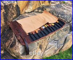Buffalo Leather Knife Roll Storage Bag Kitchen Chef Tool Case Travel Friendly