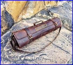 Buffalo Leather Knife Roll Storage Bag Kitchen Chef Tool Case Travel Friendly