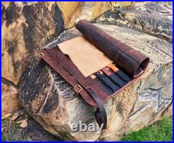 Buffalo Leather Knife Roll Storage Bag Kitchen Chef Tool Case Travel Friendly