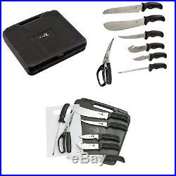 Butchering Knife Big Game Cutlery Kit With Storage Case Rubber Handle 9 Pcs Set