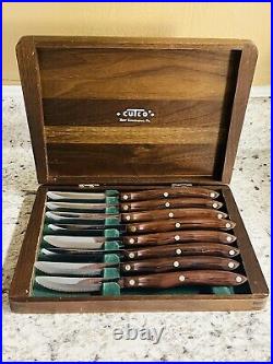 CUTCO KNIVES ViNTAGE 1059 SET OF 8 STEAK TABLE KNIVES/WOOD STORAGE CASE/BOX