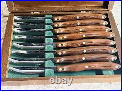 CUTCO KNIVES ViNTAGE 1059 SET OF 8 STEAK TABLE KNIVES/WOOD STORAGE CASE/BOX