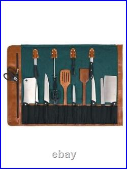 Canvas Knife Roll Storage Bag 10 pocket with Tool Pouch, Chef Knife Case Roll