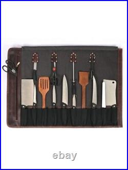 Canvas Knife Roll Storage Bag 10 pocket with Tool Pouch, Chef Knife Case Roll