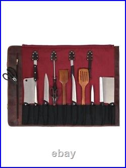 Canvas Knife Roll Storage Bag 10 pocket with Tool Pouch, Chef Knife Case Roll