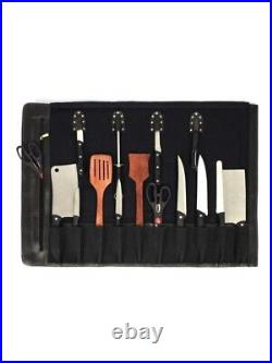 Canvas Knife Roll Storage Bag 10 pocket with Tool Pouch, Chef Knife Case Roll