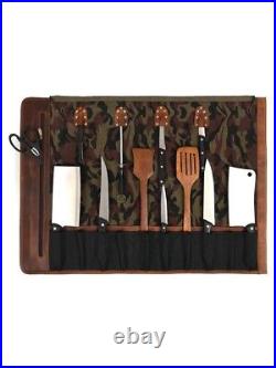 Canvas Knife Roll Storage Bag 10 pocket with Tool Pouch, Chef Knife Case Roll