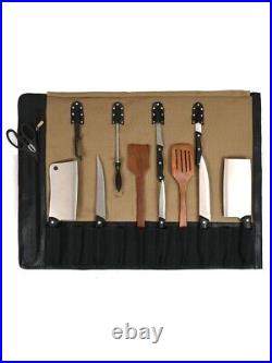 Canvas Knife Roll Storage Bag 10 pocket with Tool Pouch, Chef Knife Case Roll