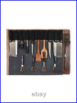 Canvas Knife Roll Storage Bag 10 pocket with Tool Pouch, Chef Knife Case Roll