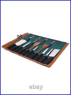 Canvas Knife Roll Storage Bag 10 pocket with Tool Pouch, Chef Knife Case Roll