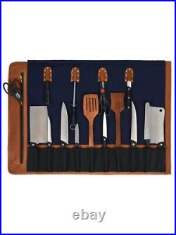 Canvas Knife Roll Storage Bag 10 pocket with Tool Pouch, Chef Knife Case Roll