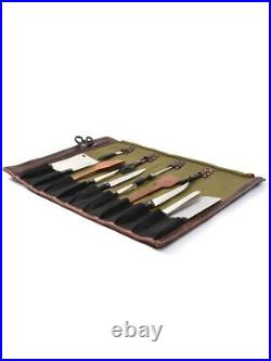 Canvas Knife Roll Storage Bag 10 pocket with Tool Pouch, Chef Knife Case Roll