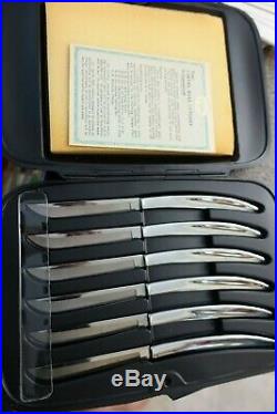 Carvel Hall Mid Century Set of 6 Sleek Shiny Steak Knives with Storage Case