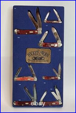 Case XX Old Red Pocketworn Store Display Panel W 7 Knives 1 Dot 1999 Boxes Incl