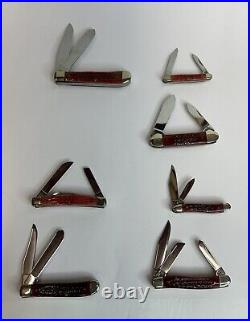 Case XX Old Red Pocketworn Store Display Panel W 7 Knives 1 Dot 1999 Boxes Incl