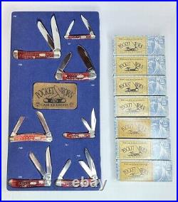 Case XX Old Red Pocketworn Store Display Panel W 7 Knives 1 Dot 1999 Boxes Incl