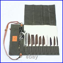 Chef Knife Roll Bag (10 Pockets), Waxed Canvas Knife Carrying Case Storage NEW