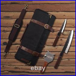 Chef Knife Roll Bag Case 12 Slots, Waxed Canvas & Genuine Leather, Storage