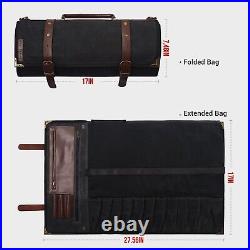 Chef Knife Roll Bag Case 12 Slots, Waxed Canvas & Genuine Leather, Storage
