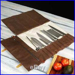 Chef Knife Storage Roll Bag Waxed Canvas Case Carrier 10 Knives Pocket Portable