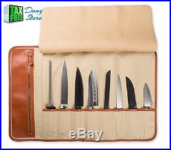 Chef Knives Bag Storage Case Roll 8 Pockets Organizer Kitchen Utensils Leather