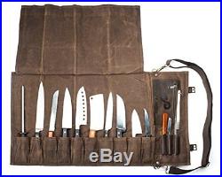 Chef's Knife Roll Up Storage Bag 13-Pocket Stores 10 Knives 3 Kitchen Utensils