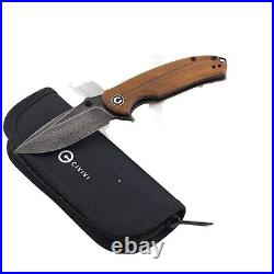 Civivi Cuibourtia Wood Pintail Linerlock Pocket Knife Damascus Steel Blade