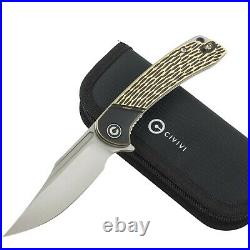 Civivi Dogma Brass Handle Damascus Steel Blade Linerlock Folding Pocket Knife