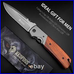 DA52 Pocket Knife for Men, 5'' Large Folding Knife, 11'' Survival Knife with