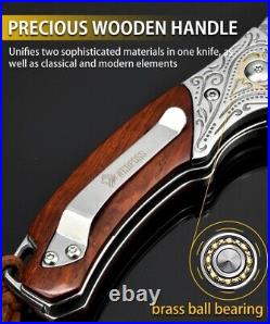 Damascus Pocket Knife, Folding Knife with VG10 Damascus Steel Blade, Wooden Handle