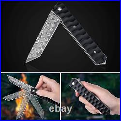 Damascus Pocket Knife Tanto Blade Folding EDC Tactical Outdoor Camping Knives