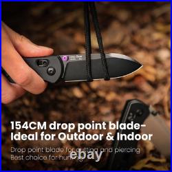 Drop Bear EDC Folding Knife Black Aluminum Handle, 154CM Steel Blade Pocket