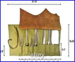 Durable Water-Resistant Waxed Canvas Knife Roll 10 Pockets & Leather Cover Durable Water-Resistant Waxed Canvas Knife Roll 10 Pockets & Leather Cover