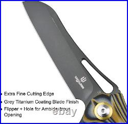 EDC Pocket Knife 3.43 Titanium Coating D2 Blade G10 Handle Liner Lock EDC Knife