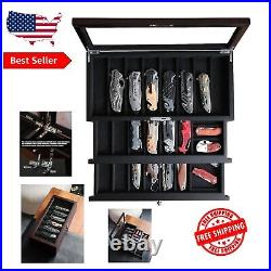 Ebony Veneer Knife Display Case for 22-26 Folding Knives Lockable & Dust-Proof Ebony Veneer Knife Display Case for 22-26 Folding Knives Lockable & Dust-Proof