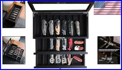 Ebony Veneer Knife Display Case for 22-26 Folding Knives Lockable & Dust-Proof Ebony Veneer Knife Display Case for 22-26 Folding Knives Lockable & Dust-Proof