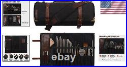 Elegant 12-Slot Chef Knife Roll Bag in Waxed Canvas & Leather Walnut Brown