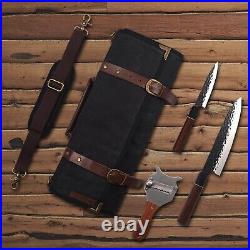 Elegant 12-Slot Chef Knife Roll Bag in Waxed Canvas & Leather Walnut Brown