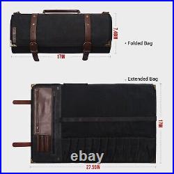 Elegant 12-Slot Chef Knife Roll Bag in Waxed Canvas & Leather Walnut Brown