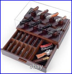 Elegant Two-Tiered Knife Display Case with UV-Proof Acrylic Cover 15.1x10.6